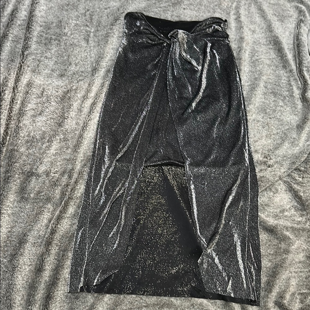 AllSaints Silver Sami Hi Lo Mini Midi Twist Knot Front